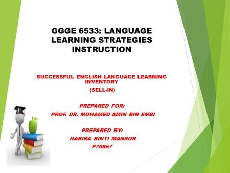 GGGE 6533: LANGUAGE LEARNING STRATEGIES INSTRUCTION SUCCESSFUL ENGLISH LANGUAGE LEARNING INVENTORY (SELL-IN) PREPARED FOR: PROF. DR. MOHAMED AMIN BIN EMBI.