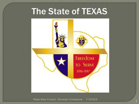 The State of TEXAS 1 Texas State Council Diocesan Conference7/15/2016.