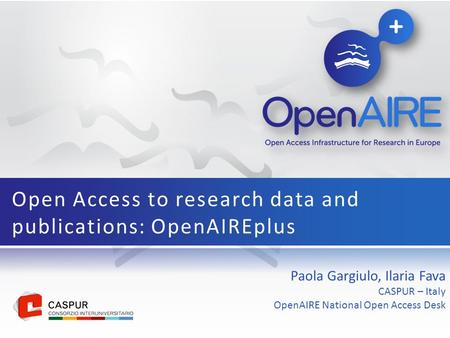 Paola Gargiulo, Ilaria Fava CASPUR – Italy OpenAIRE National Open Access Desk Open Access to research data and publications: OpenAIREplus.