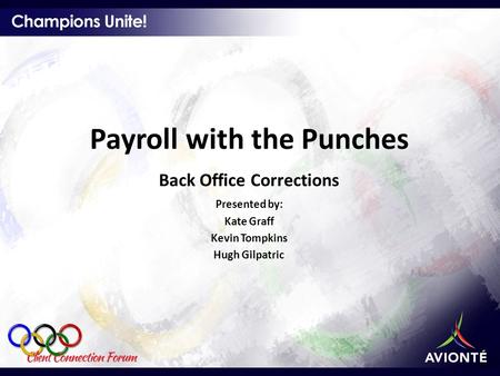 Payroll with the Punches Back Office Corrections Presented by: Kate Graff Kevin Tompkins Hugh Gilpatric.