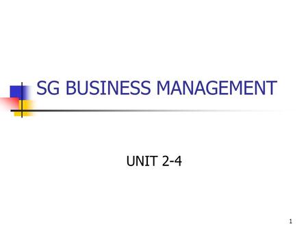 1 SG BUSINESS MANAGEMENT UNIT 2-4 2 Unit 2-4 Contents F G Competition Recession Financial problems Not moving with the times C  Business cycle  Response.