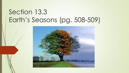 Section 13.3 Earth’s Seasons (pg. 508-509). What Causes the Seasons? The combination of two factors results in the different seasons: