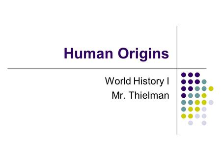 Human Origins World History I Mr. Thielman. What is Prehistory? The period of time before people started writing things down is called Prehistory. Humans.