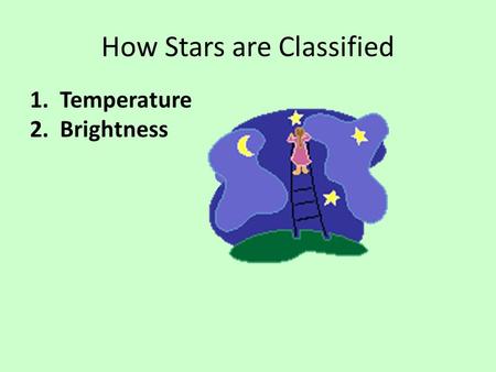 How Stars are Classified 1.Temperature 2.Brightness.