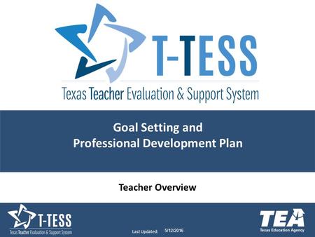 Last Updated: 5/12/2016 Goal Setting and Professional Development Plan Teacher Overview.