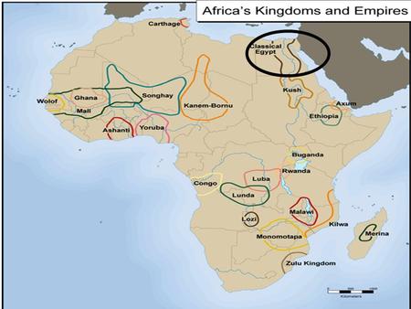 ANCIENT AFRICA 3200BC-500BC 5000yrs ago Farming civs grow along Nile River. To control flooding built: dikes, reservoirs and irrigation ditches. 3100BC.