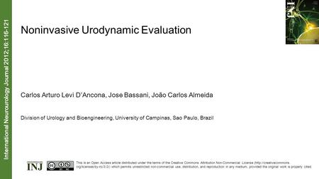 Noninvasive Urodynamic Evaluation Carlos Arturo Levi D’Ancona, Jose Bassani, João Carlos Almeida Division of Urology and Bioengineering, University of.