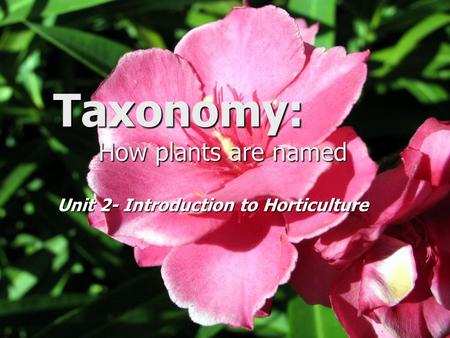 Taxonomy: How plants are named Unit 2- Introduction to Horticulture.