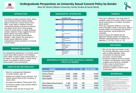 Undergraduate Perspectives on University Sexual Consent Policy by Gender Mary M. Martin (Miami University, Family Studies & Social Work) DIFFERENCE IN.