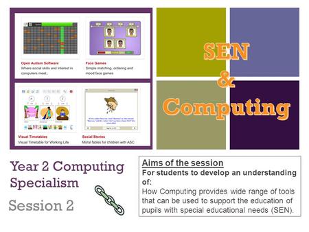 + Year 2 Computing Specialism Session 2 Aims of the session For students to develop an understanding of: How Computing provides wide range of tools that.