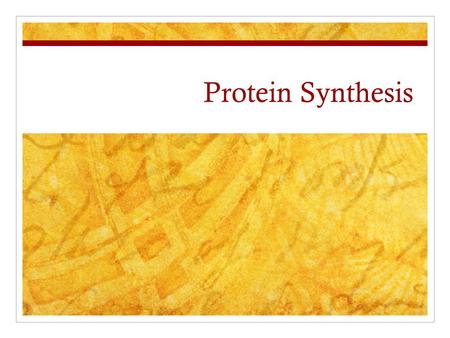 Protein Synthesis. Prior Knowledge Protein: Large complex molecule that is essential to all life Synthesis: to build, put together Protein Synthesis: