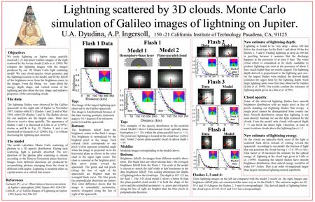 U.A. Dyudina, A.P. Ingersoll, 150 -21 California Institute of Technology Pasadena, CA, 91125 Objectives We study lightning on Jupiter using spatially resolved.