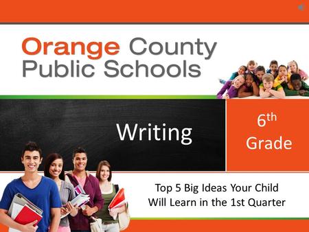 Orange County Public Schools Top 5 Big Ideas Your Child Will Learn in the 1st Quarter Writing 6 th Grade.