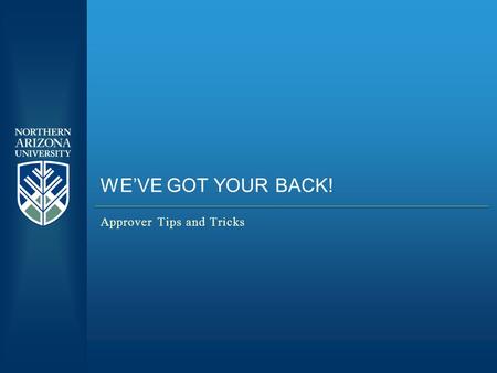 WE’VE GOT YOUR BACK! Approver Tips and Tricks. WE ARE HERE TO HELP!