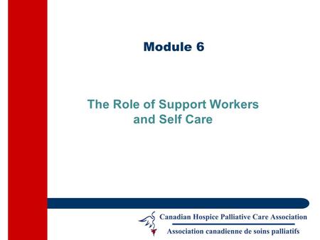 Module 6 The Role of Support Workers and Self Care.
