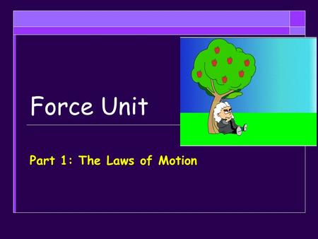 Force Unit Part 1: The Laws of Motion. Objectives  Describe in your own words, the first law of motion and give real world examples  Apply the first.