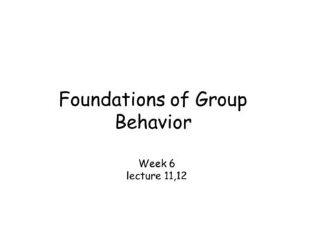 Foundations of Group Behavior Week 6 lecture 11,12.