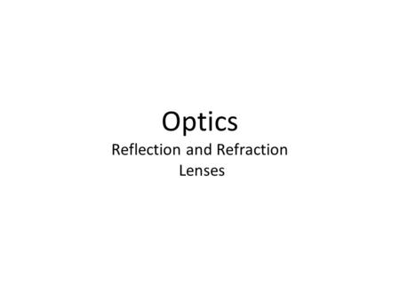Optics Reflection and Refraction Lenses. REFLECTIONREFRACTION DIFFRACTIONINTERFERENCE Fundamentals of Optics Continuum of wavesFinite no. of waves IMAGING.