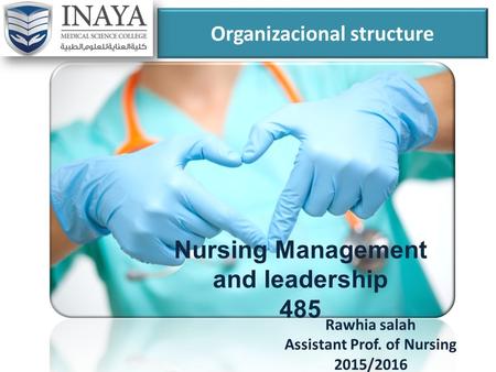 Organizacional structure Rawhia salah Assistant Prof. of Nursing 2015/2016 Nursing Management and leadership 485.