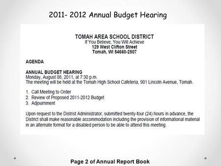 Page 2 of Annual Report Book 2011- 2012 Annual Budget Hearing.