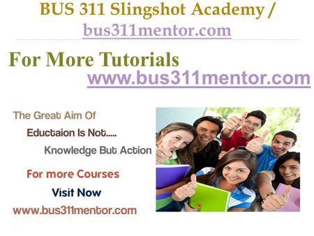 BUS 311 Slingshot Academy / bus311mentor.com bus311mentor.com For More Tutorials
