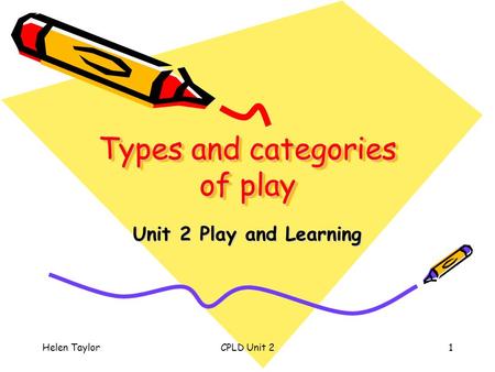 Helen TaylorCPLD Unit 21 Types and categories of play Unit 2 Play and Learning.