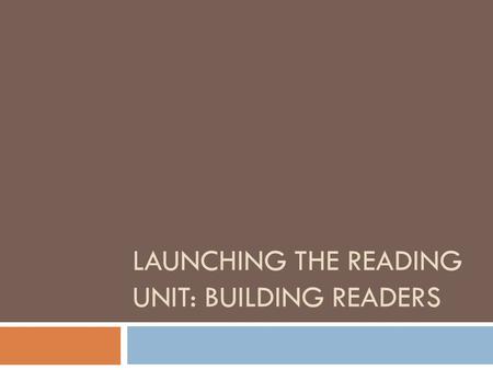 LAUNCHING THE READING UNIT: BUILDING READERS. Learning Progression/Unit Consistency  Reading Identity  Interacting with Text and Self-Monitoring  Genre.