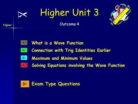 Higher Outcome 4 Higher Unit 3 What is a Wave Function Connection with Trig Identities Earlier Maximum and Minimum Values Exam Type Questions Solving.