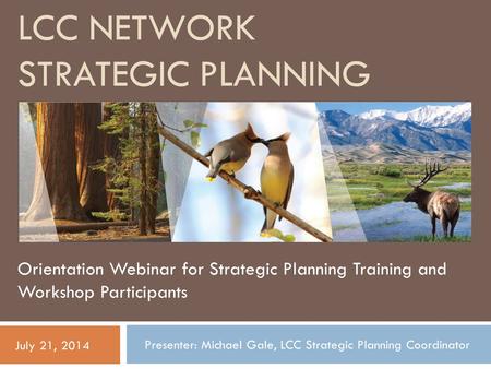 LCC NETWORK STRATEGIC PLANNING Orientation Webinar for Strategic Planning Training and Workshop Participants July 21, 2014 Presenter: Michael Gale, LCC.