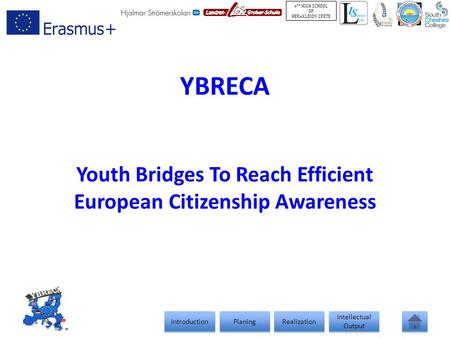 Introduction Planing Realization Intellectual Output Intellectual Output 4 TH HIGH SCHOOL OF HERAKLEION CRETE YBRECA Youth Bridges To Reach Efficient European.