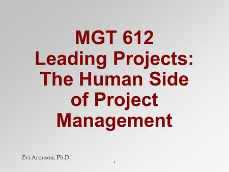 1 MGT 612 Leading Projects: The Human Side of Project Management Zvi Aronson, Ph.D.