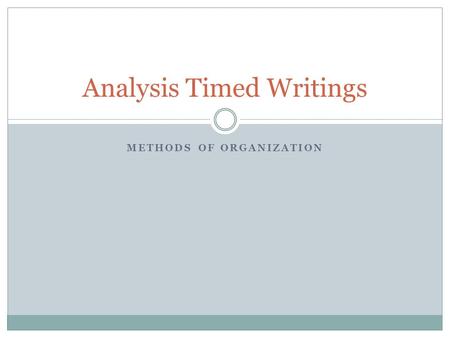 METHODS OF ORGANIZATION Analysis Timed Writings. What it will look like You will create an outline for an entire essay, planning out a total of 6 DECs.
