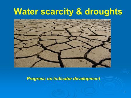 1 Water scarcity & droughts Progress on indicator development.