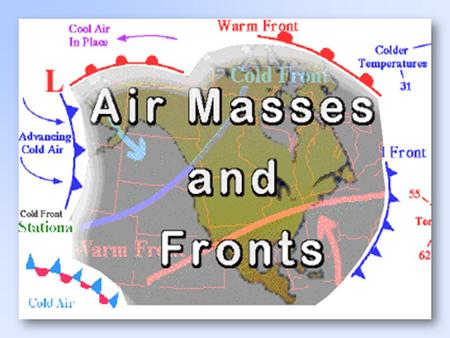 The Air Masses cP( continental polar) : cold, dry stable cT( continental tropical) : hot, dry, stable air aloft, unstable at the surface mP( maritime.
