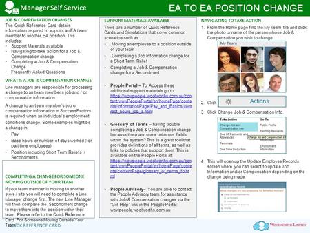 QUICK REFERENCE CARD EA TO EA POSITION CHANGE Manager Self Service NAVIGATING TO TAKE ACTION 1. From the Home page find the My Team tile and click the.