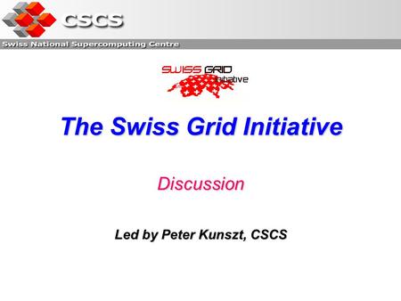 The Swiss Grid Initiative Discussion Led by Peter Kunszt, CSCS.