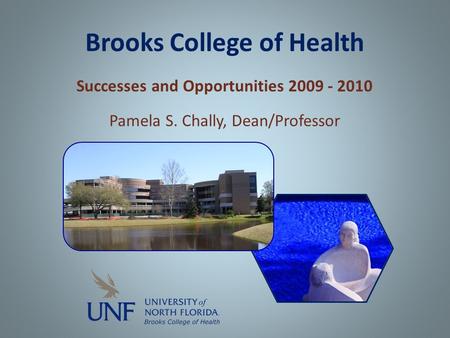 Brooks College of Health Successes and Opportunities 2009 - 2010 Pamela S. Chally, Dean/Professor.