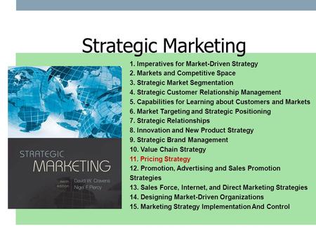 1. Imperatives for Market-Driven Strategy 2. Markets and Competitive Space 3. Strategic Market Segmentation 4. Strategic Customer Relationship Management.