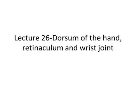 Lecture 26-Dorsum of the hand, retinaculum and wrist joint.