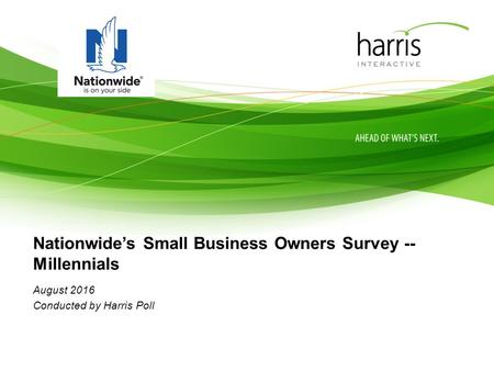 Nationwide’s Small Business Owners Survey -- Millennials August 2016 Conducted by Harris Poll.