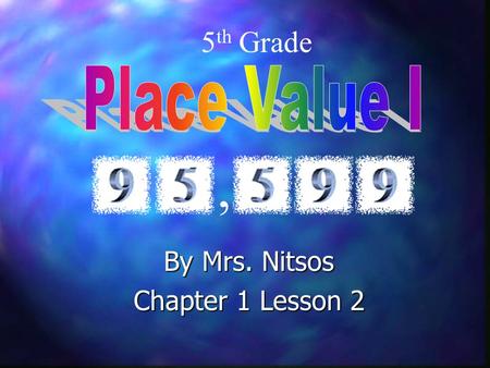 By Mrs. Nitsos Chapter 1 Lesson 2 5 th Grade,. California Standard Addressed 1.1 Estimate, round, & manipulate very large…numbers. Number Sense Sense.