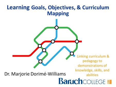 Learning Goals, Objectives, & Curriculum Mapping Linking curriculum & pedagogy to demonstrations of knowledge, skills, and abilities Dr. Marjorie Dorimé-Williams.