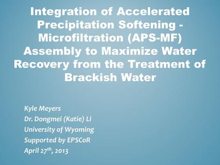 Integration of Accelerated Precipitation Softening - Microfiltration (APS-MF) Assembly to Maximize Water Recovery from the Treatment of Brackish Water.