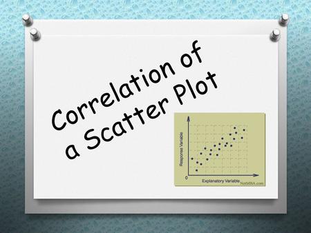 Correlation of a Scatter Plot. What is correlation… O It describes the direction and strength of a straight-line relationship between two quantitative.