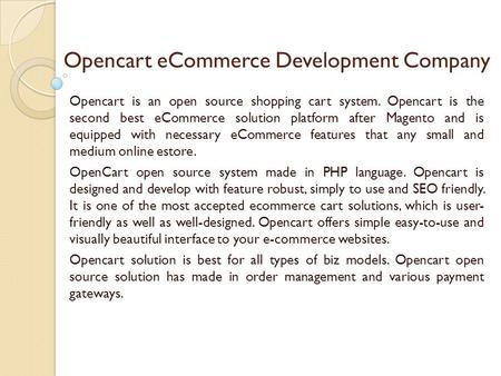 Opencart eCommerce Development India