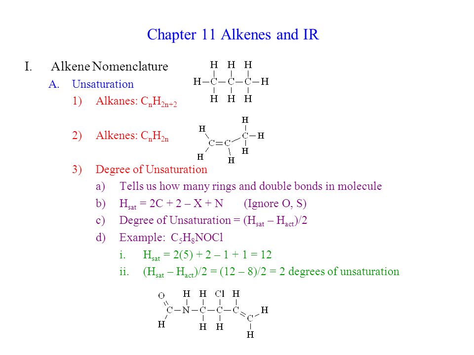 Chapter 11 Alkenes And Ir I Alkene Nomenclature A Unsaturation 1 Alkanes C N H 2n 2 2 Alkenes C N H 2n 3 Degree Of Unsaturation A Tells Us How Many Rings Ppt Download