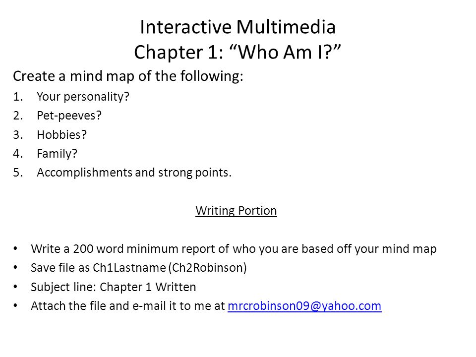 Create a mind map of the following:  personality? ?  ? ?  and strong points. Writing Portion  Write a. - ppt download