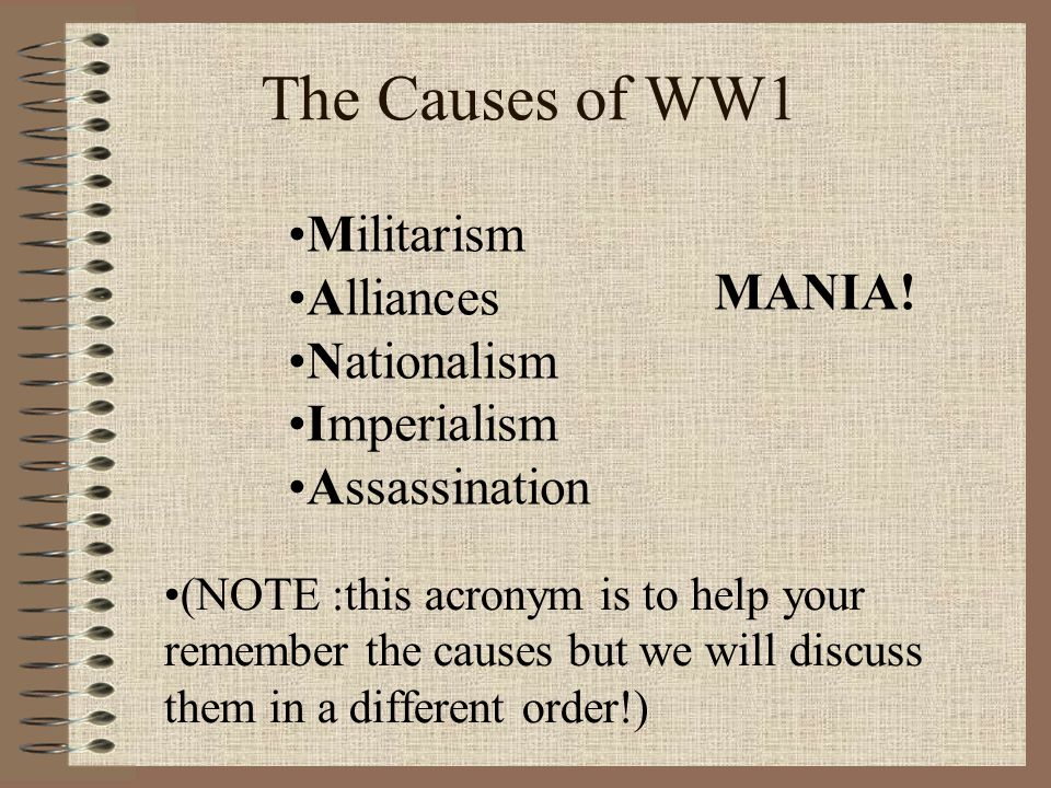 The Causes of WW1 Militarism Alliances MANIA! Nationalism Imperialism - ppt  video online download