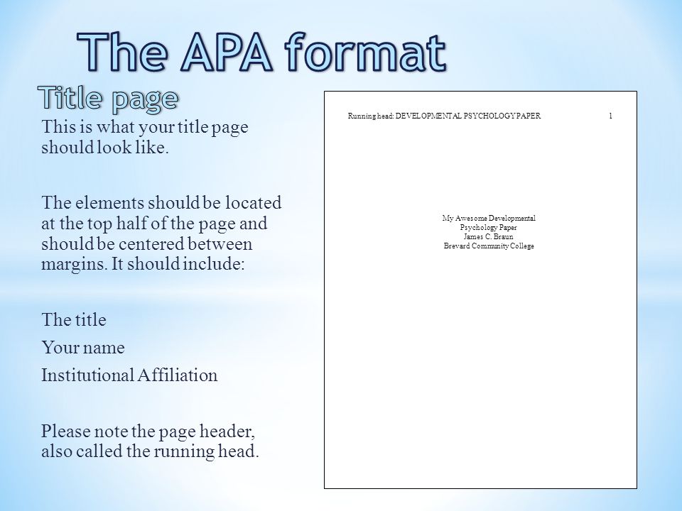 apa title page running head