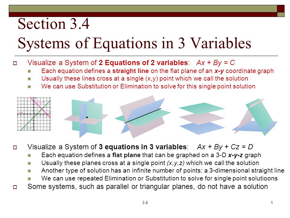 Section 3 4 Systems Of Equations In 3 Variables Ppt Download